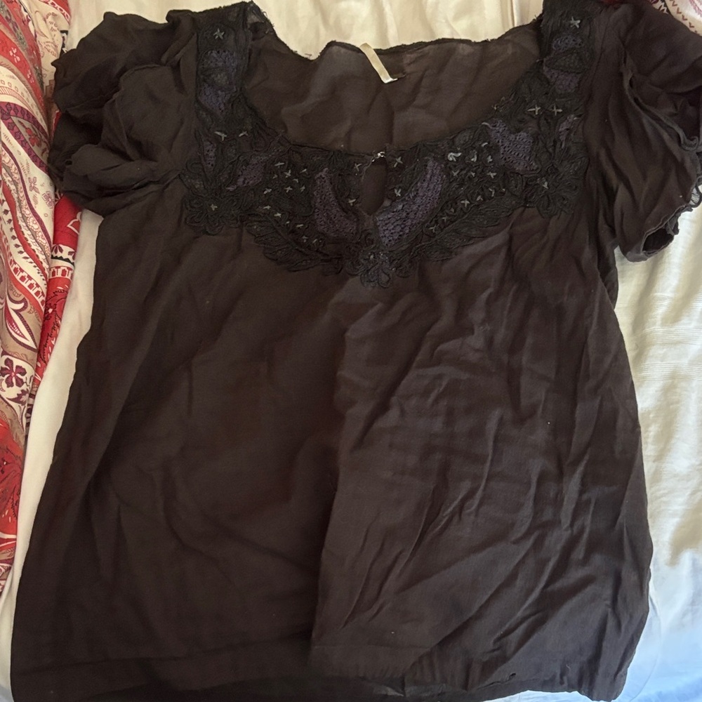 Free People Black Lace Blouse